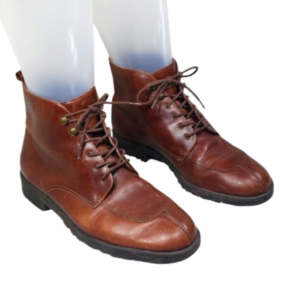 Vintage Rockport Chocolate Brown Leather Ankle Booties Size 7M - Picture 1 of 17